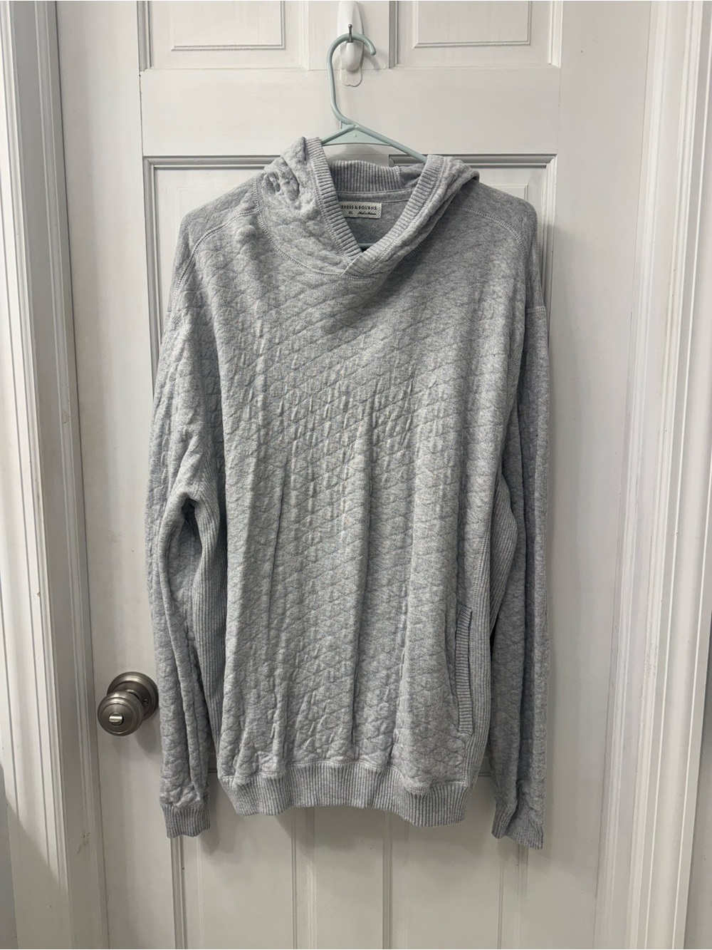 Men's Light Gray Quilted Hooded Crewneck Sweater